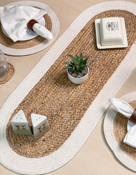 Chardin Home Verona oval runner on dining table enhances casual meals with natural warmth.