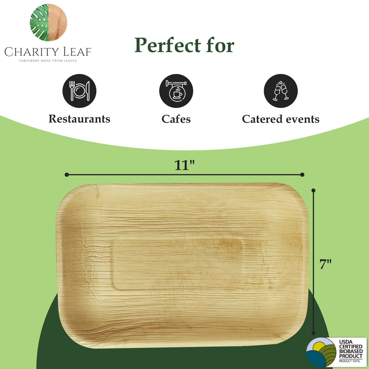 Charity Leaf catering setup tray: sturdy, leakproof, attractive for hot or saucy dishes.