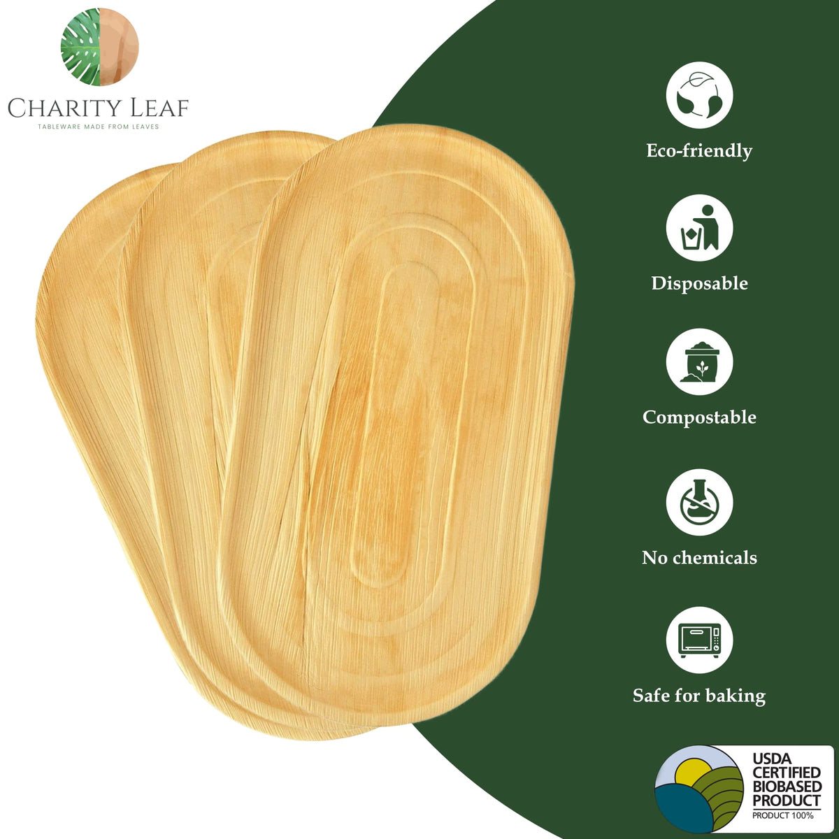 Charity Leaf palm leaf tray as a stylish charcuterie board with sustainability.