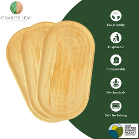 Charity Leaf palm leaf tray as a stylish charcuterie board with sustainability.