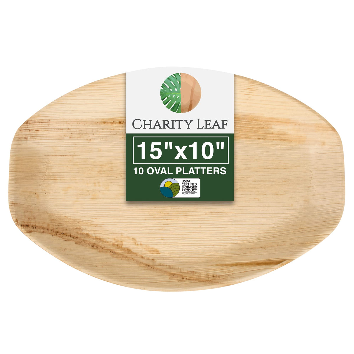Charity Leaf palm leaf trays provide sturdy, eco-friendly dining for events.