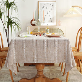 Chassic tablecloth hemstitch detail adds rustic charm to family meals