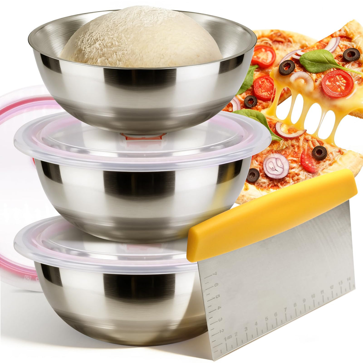 ChaviChax pizza dough proofing container set of three with stacked design for organized fermentation.