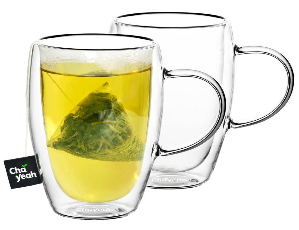 ChaYeah double-wall glasses 12oz tea setup highlights insulation for hot or cold drinks