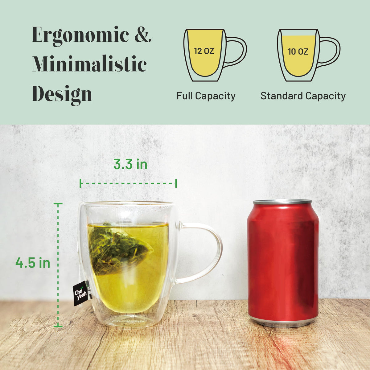 ChaYeah hand holding 12oz glass demonstrates comfortable grip