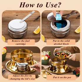 Cheardia chafing dish fuel holder used at outdoor events.