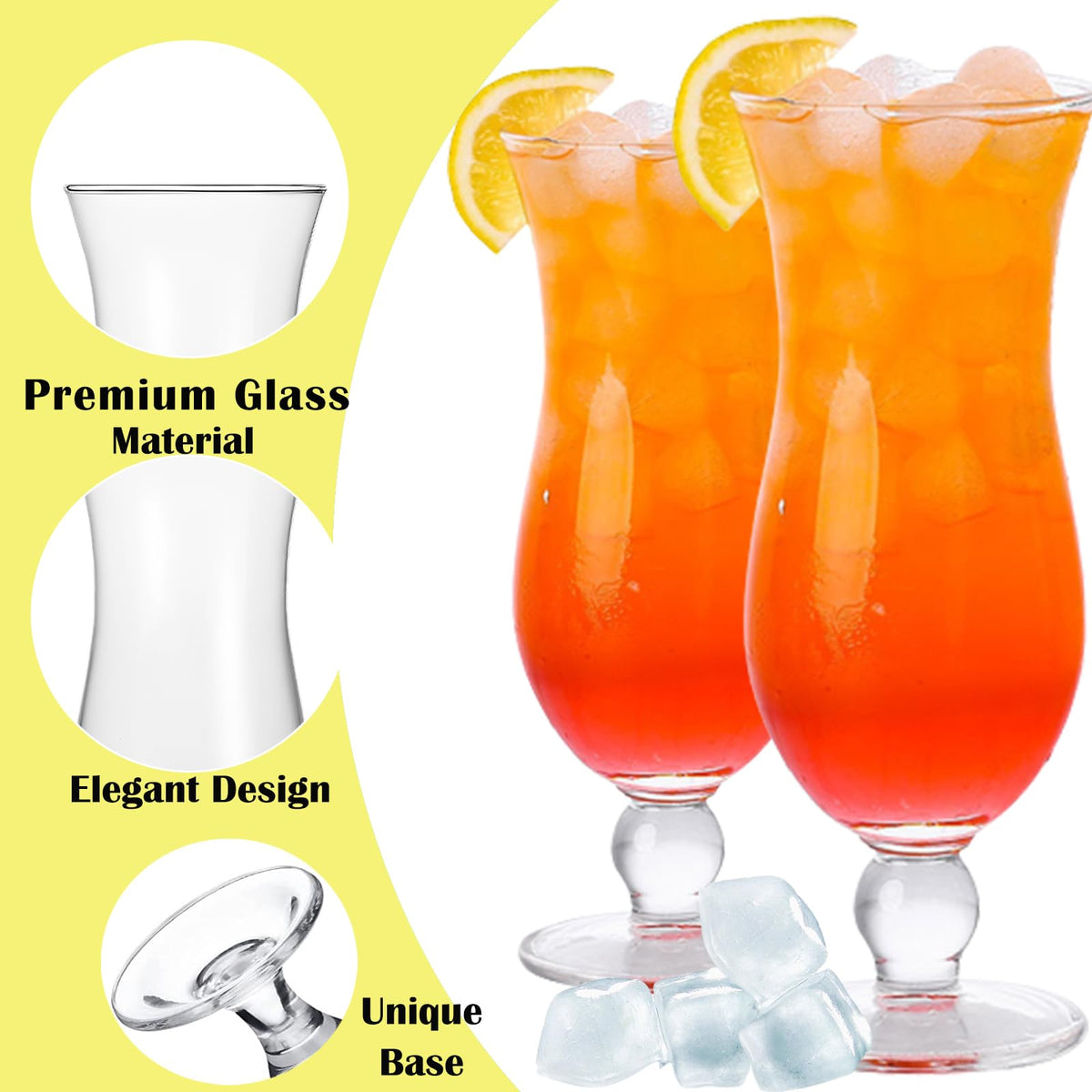 Cheardia durable hurricane glasses 6-pack, ideal for bars and parties.