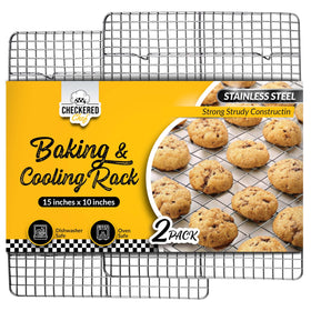 Checkered Chef cooling rack set of 2 in stainless steel with even airflow for cooling cookies.
