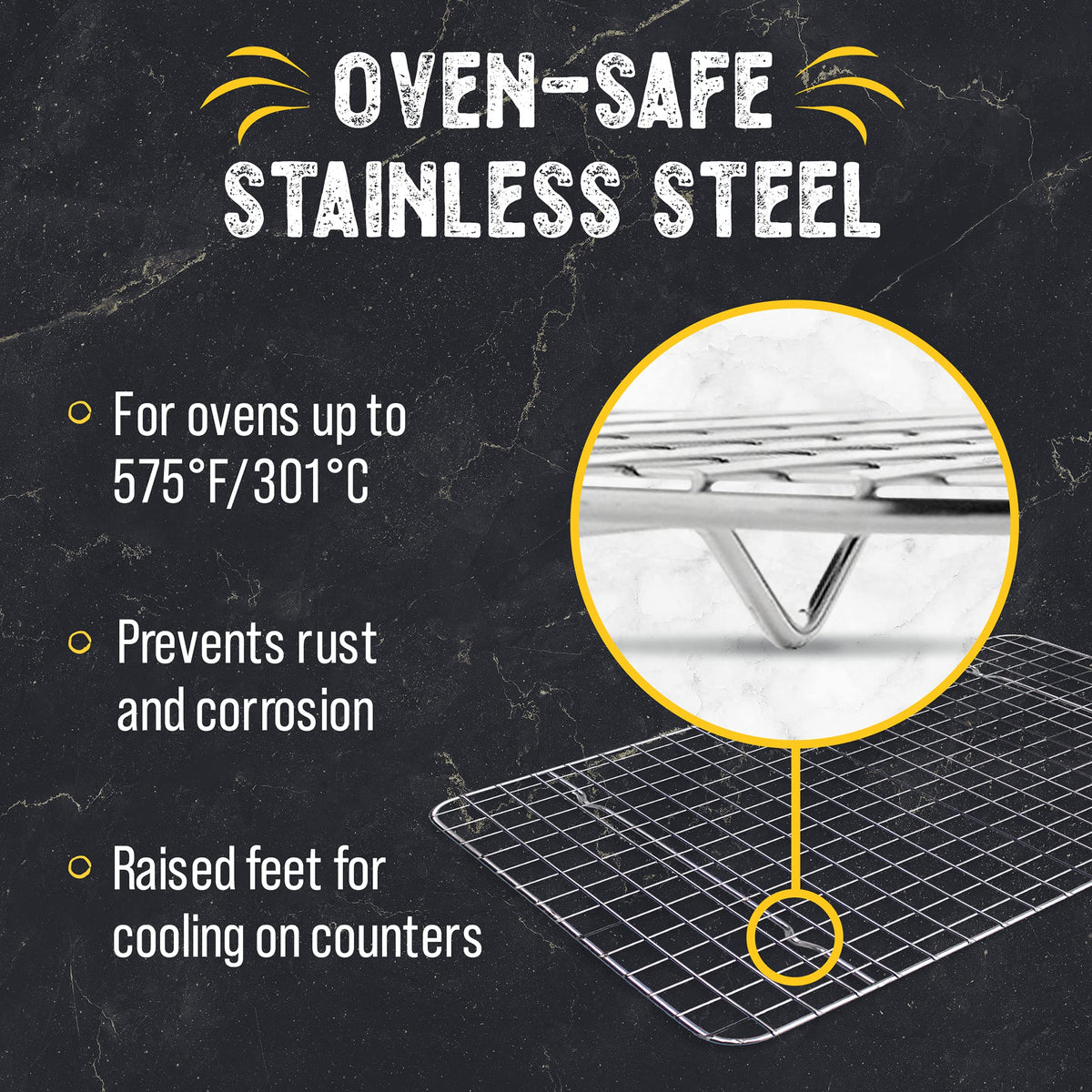 Checkered Chef cooling rack is oven-safe and dishwasher-friendly for easy cleanup.