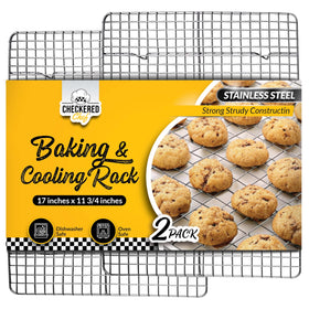 Checkered Chef cooling rack, oven-safe, ensures even cookie cooling.
