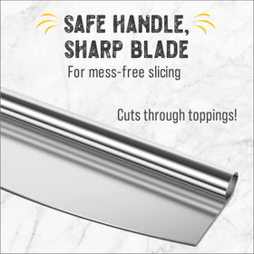 Checkered Chef rocker cuts through toppings cleanly, reducing toppings loss during slicing