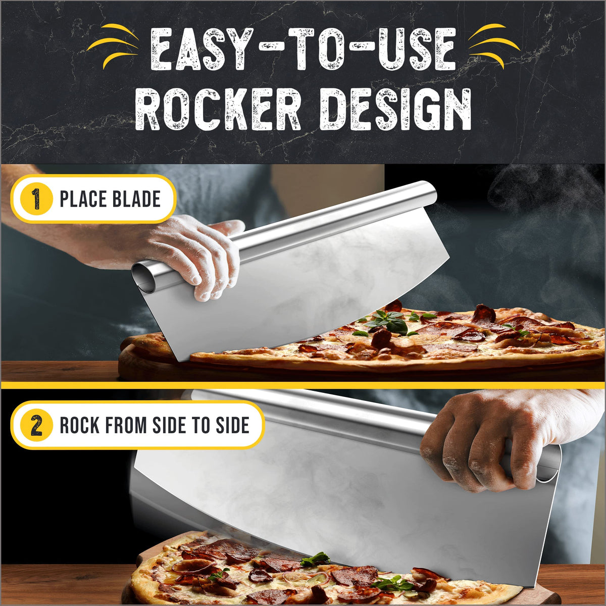 Checkered Chef pizza cutter rocker with holster keeps blade safely stored between uses