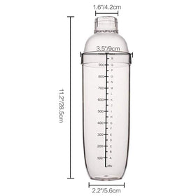 Cheeren plastic cocktail shaker set, side view, 33oz, easy to grip for smooth shaking.