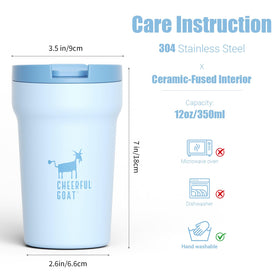 Cheerful Goat 12oz blue coffee tumbler ideal for commuting
