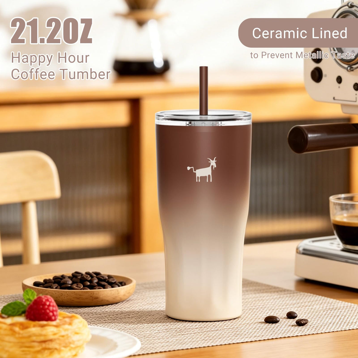 CHEERFUL GOAT latte ombre finish adds stylish appeal to daily sipping.