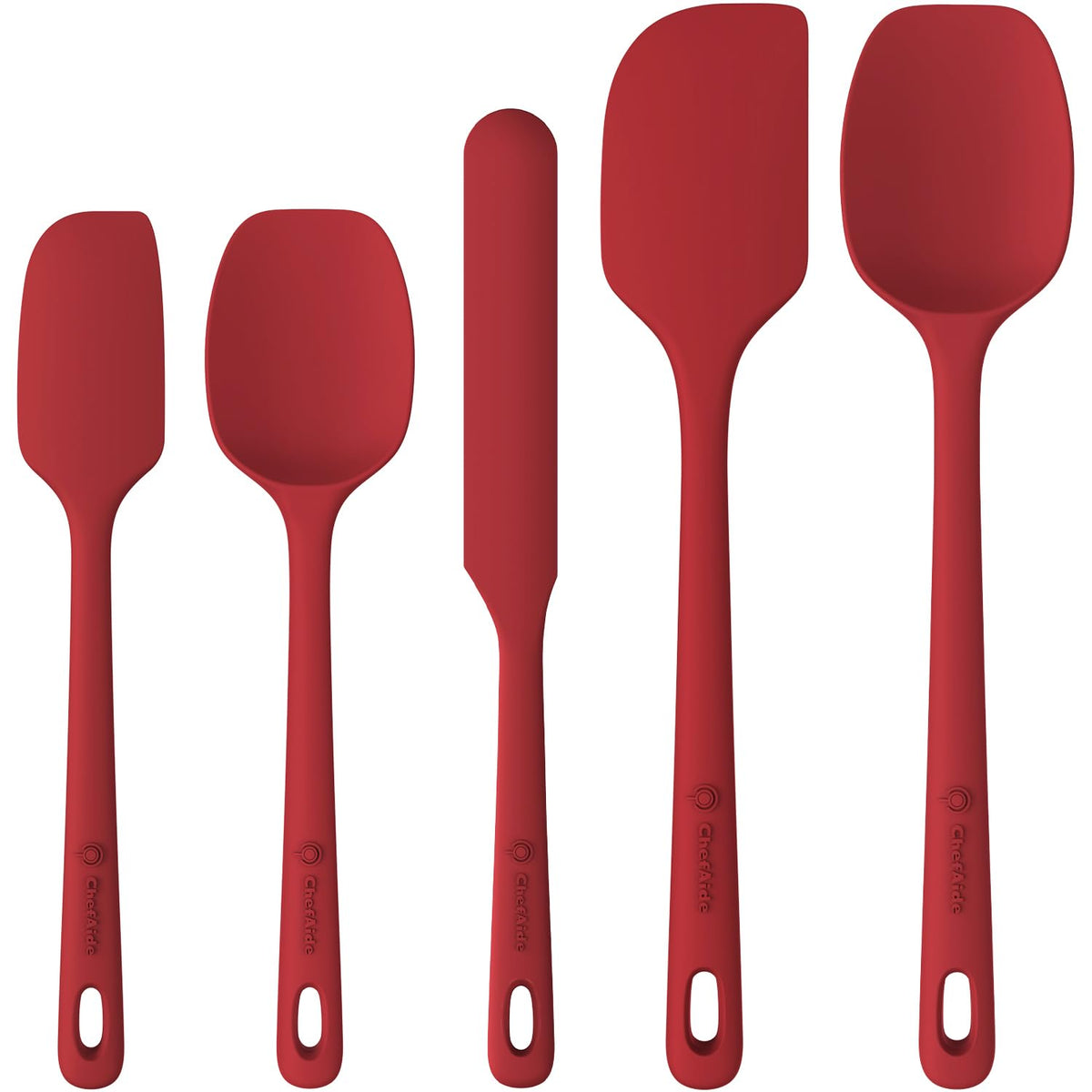 ChefAide silicone spatula set with ergonomic handle for comfortable gripping.