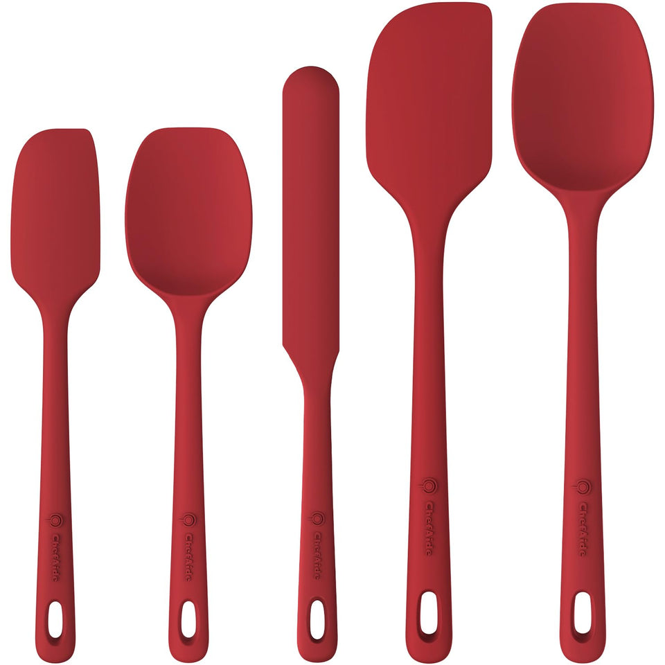 ChefAide silicone spatula set with ergonomic handle for comfortable gripping.