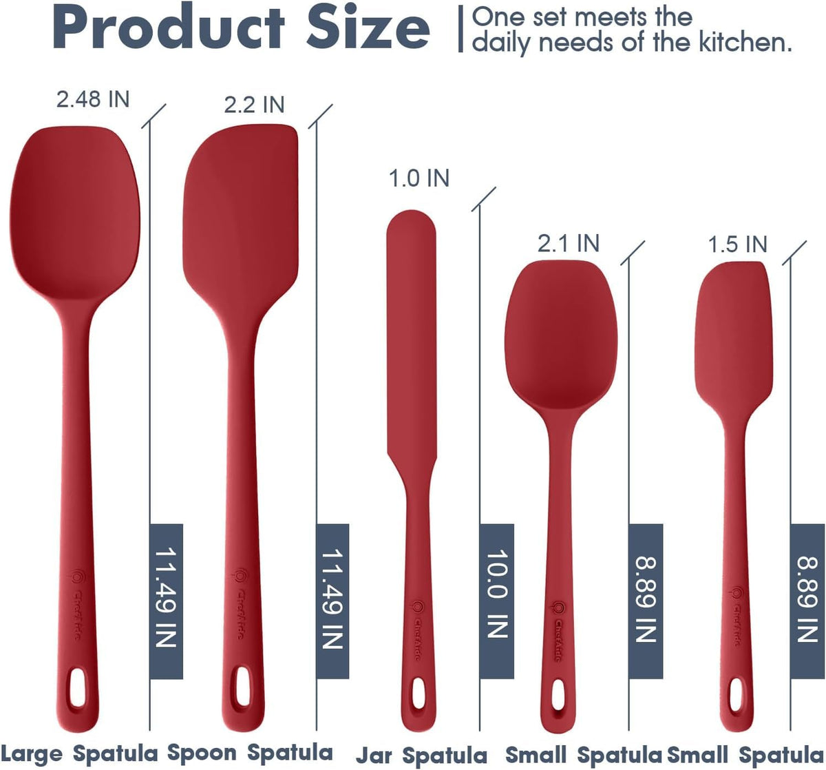 Flexible spatula heads ideal for scraping bowls and folding batter.