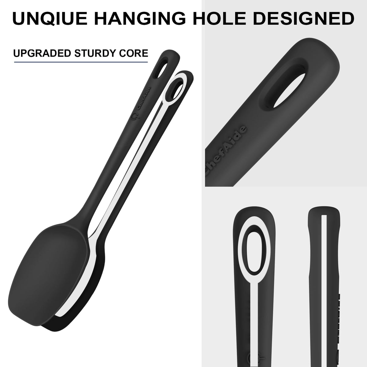 ChefAide seamless one-piece design spatula highlights easy cleaning and dishwasher safety