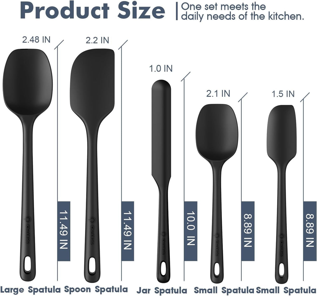 ChefAide silicone spatula close-up showing high-heat resistance up to 600°F