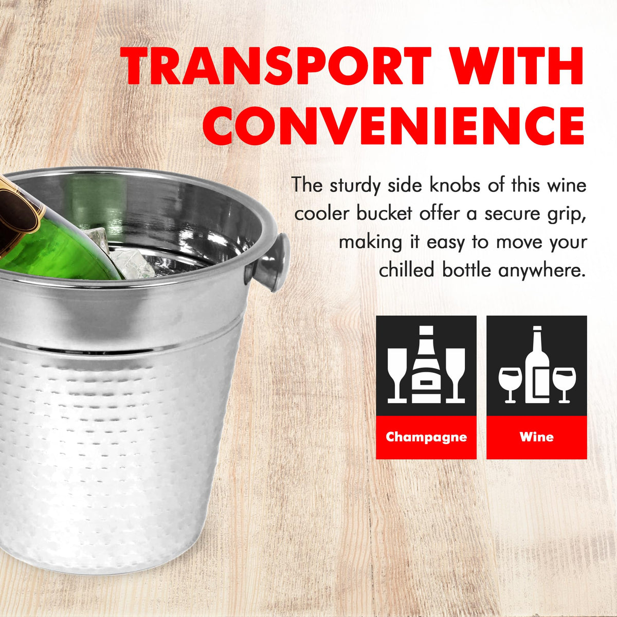 Chef Craft champagne bucket with mirror finish adds sophisticated sparkle to toasts.