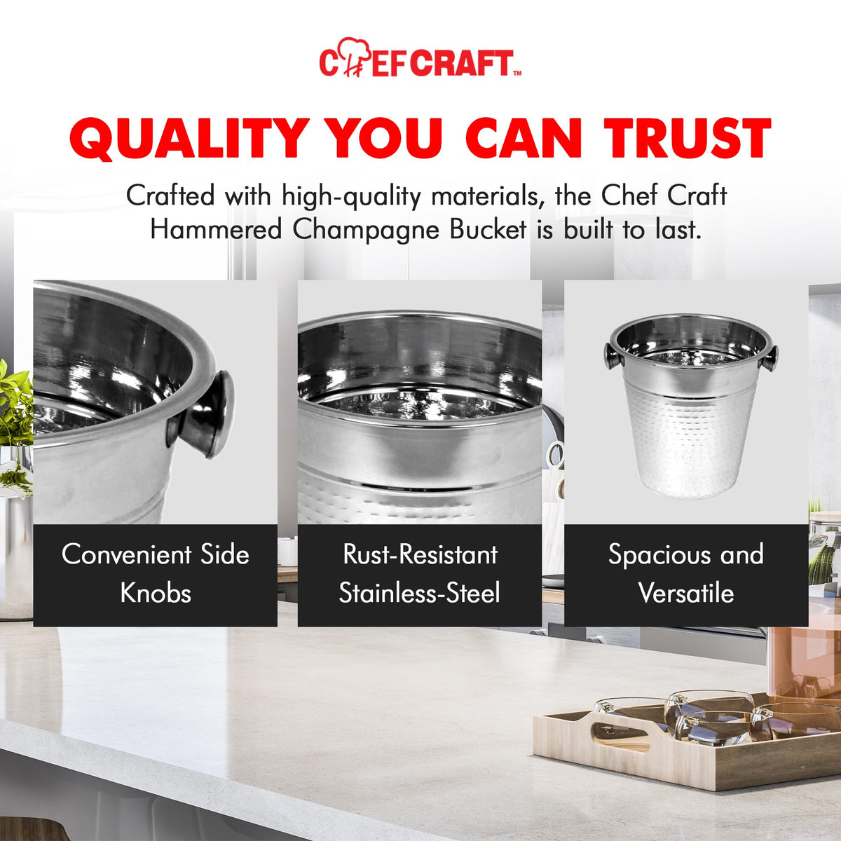 Chef Craft hammered champagne bucket enhances classy events and celebrations.