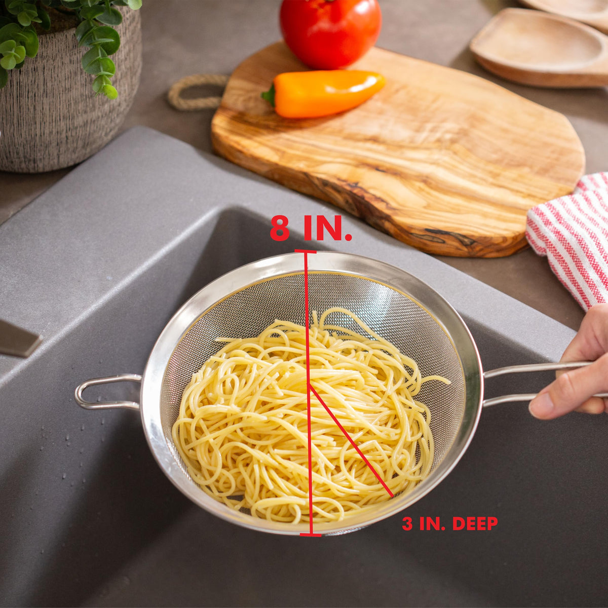 Chef Craft Select mesh strainer shown ready for dishwasher cleaning