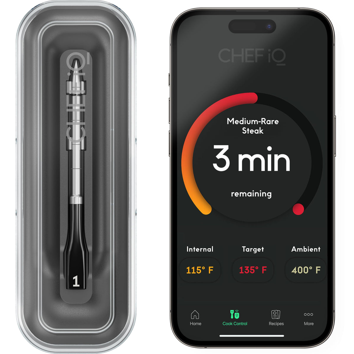 CHEF iQ Sense ultra-thin probe delivers precise readings with minimal juice loss.