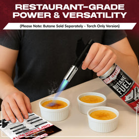 Chef Master dessert torch melting cheese for quick finishing touches