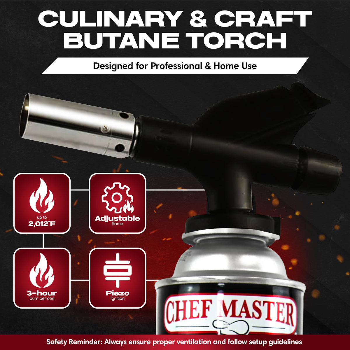 Chef Master kitchen torch searing steak for restaurant-quality crusts