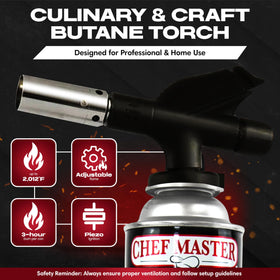 Chef Master kitchen torch searing steak for restaurant-quality crusts