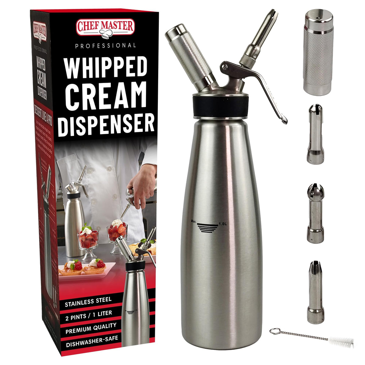 Chef Master whipped cream dispenser for fast, fluffy toppings.