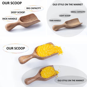 CHEF OLÉ multipurpose acacia scoop set for jars, coffee, and seasonings.