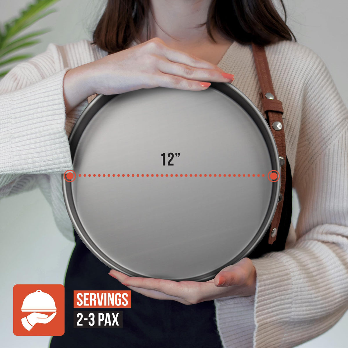 Chef Pomodoro Chicago Deep Dish Pan easy-release surface aids quick release of baked slices.