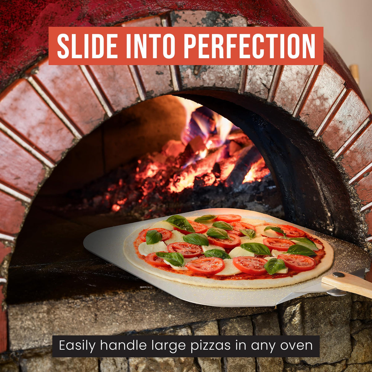Chef Pomodoro foldable peel stored in small kitchen or condo.