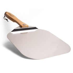 Chef Pomodoro pizza peel with foldable handle for easy storage and quick transfers.