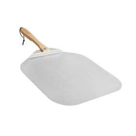 Chef Pomodoro pizza peel with foldable handle ready to safely slide pizzas into the oven.