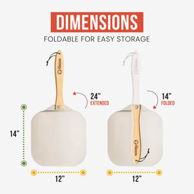 Chef Pomodoro pizza peel ultra-thin edge closeup for smooth dough release.