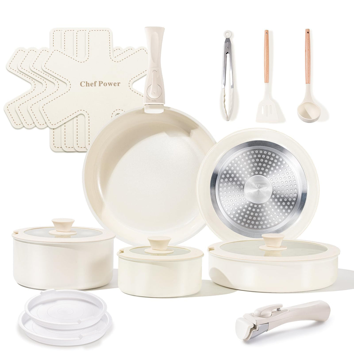 Chef Power ceramic cookware set 19 pcs front view showing compact design for small kitchens