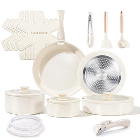 Chef Power ceramic cookware set 19 pcs front view showing compact design for small kitchens