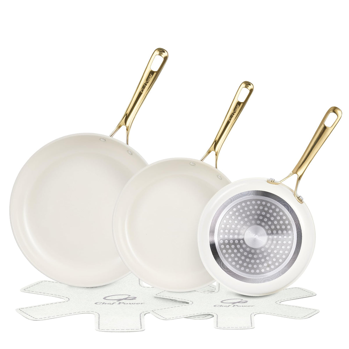 Chef Power ceramic frying pan 8in in cream white with nonstick surface for easy cooking