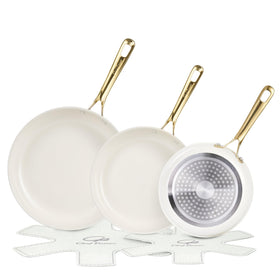 Chef Power ceramic frying pan 8in in cream white with nonstick surface for easy cooking