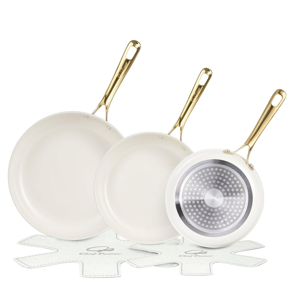 Chef Power ceramic frying pan 8in in cream white with nonstick surface for easy cooking