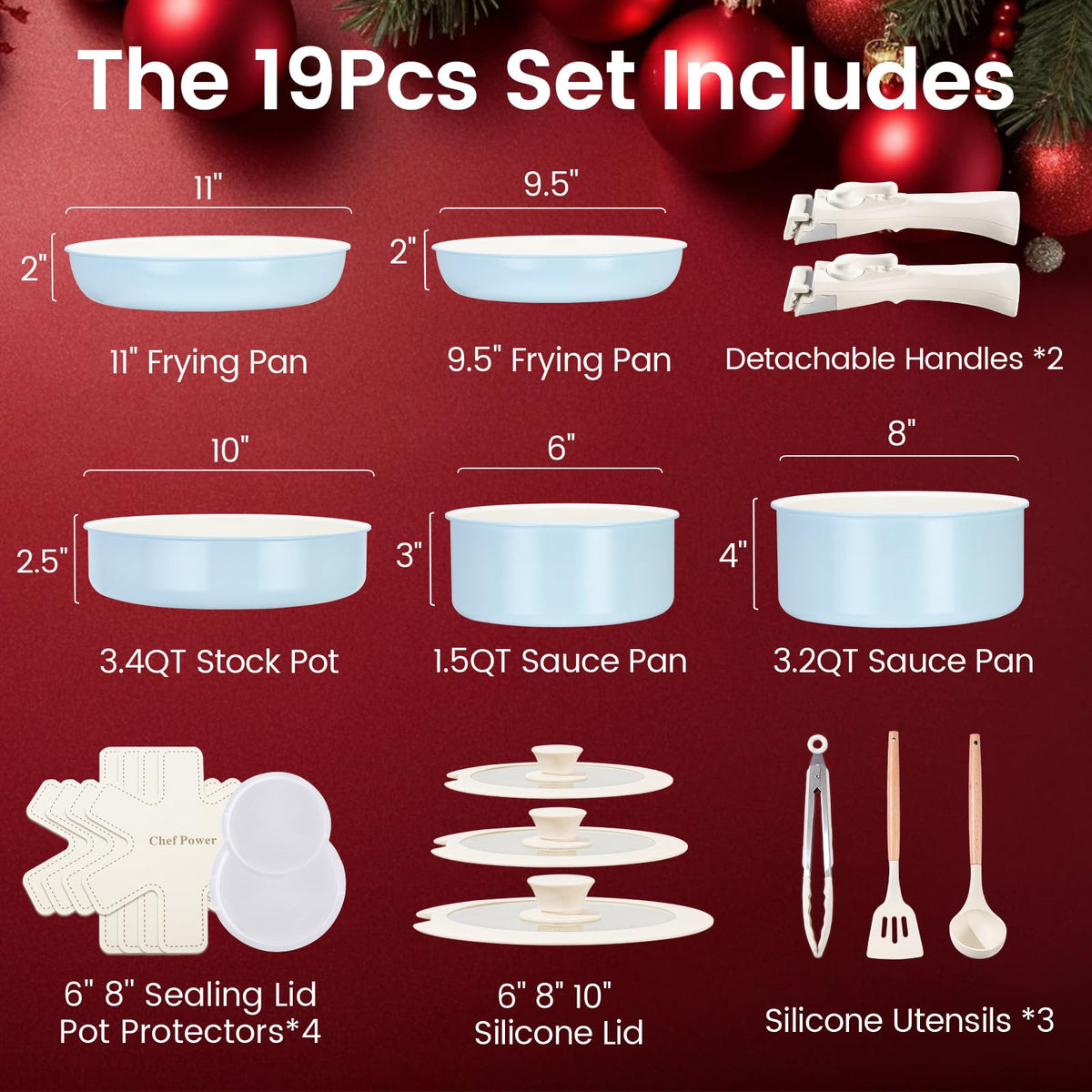 Chef Power ceramic nonstick pots and pans on stove with smooth release.
