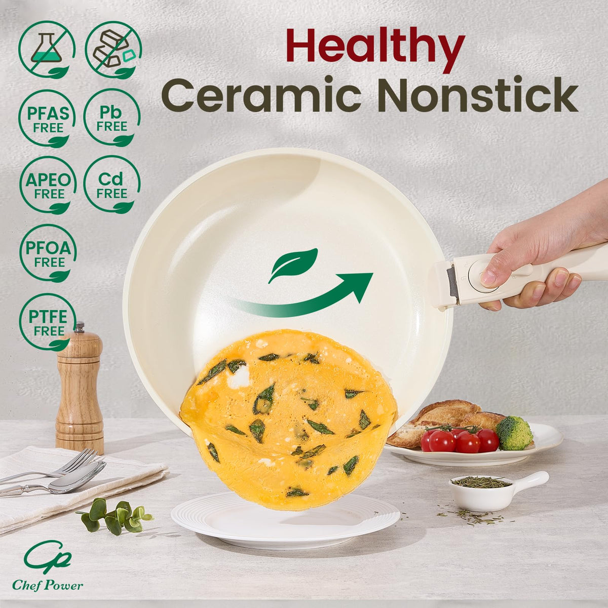 Chef Power dishwasher-safe pots and pans for quick cleanup after meals.