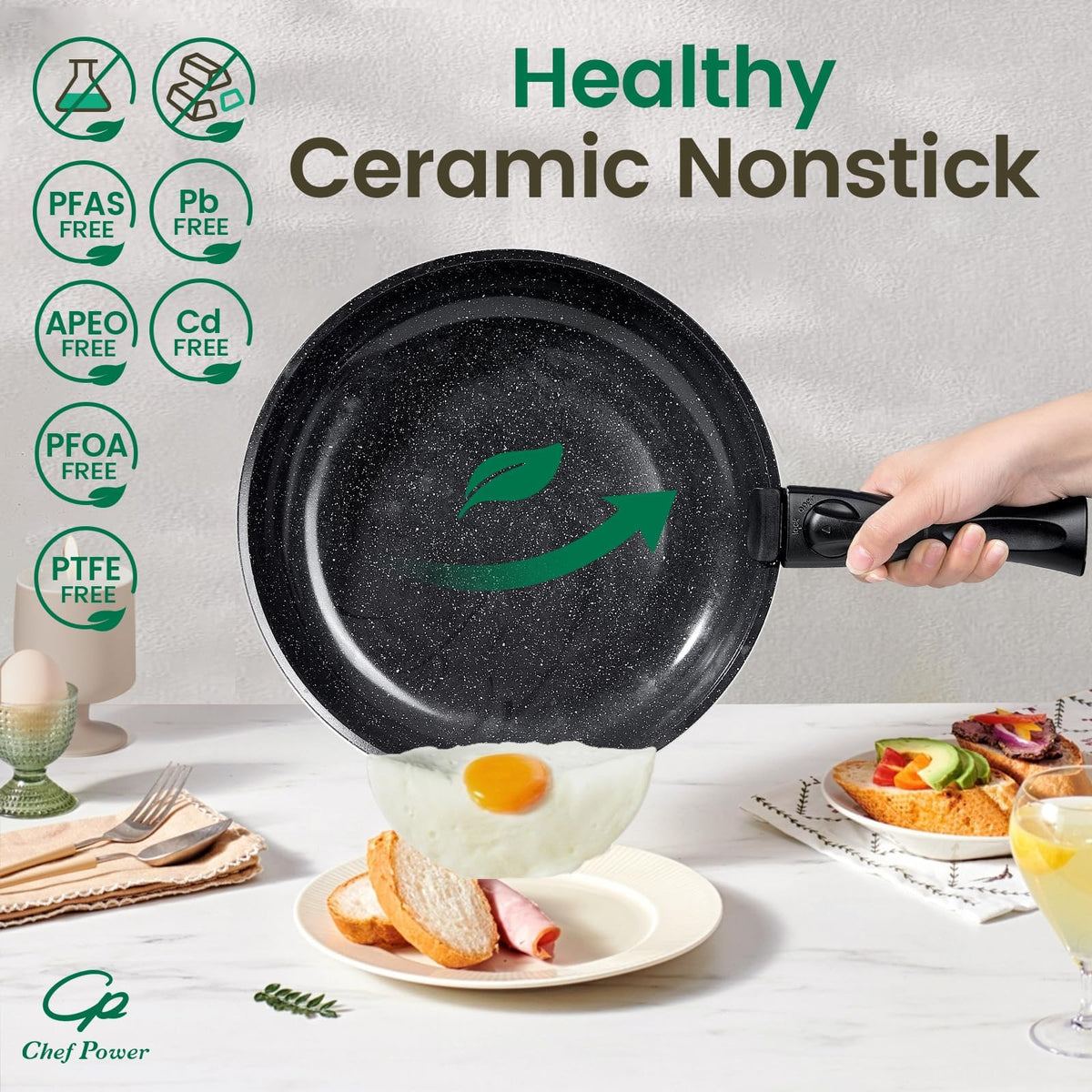 Chef Power induction-compatible cookware works on all stove types.