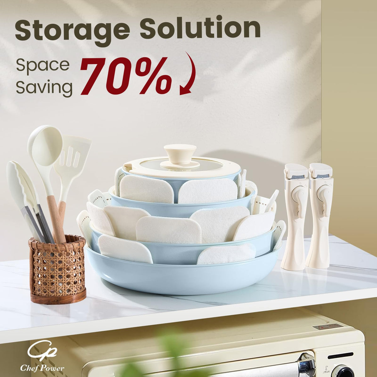 Chef Power induction-compatible cookware ready for induction and other stoves.