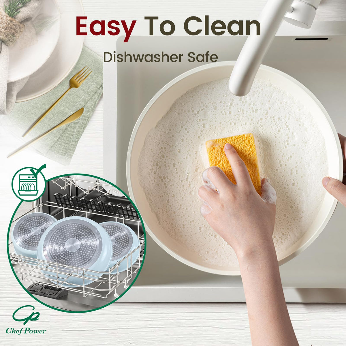 Chef Power oven-safe cookware up to 550°F for versatile baking and roasting.