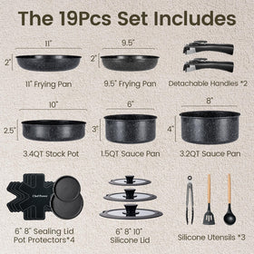 Chef Power removable-handle system enables compact storage and flexible cooking setups.