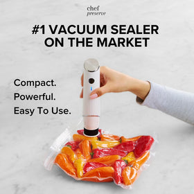 Chef Preserve vacuum sealer bag pack closeup highlights reusable bags for freshness.
